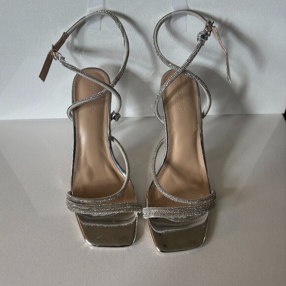Charlotte Russe Rhinestone Strappy Silver Heels | Size 8 | Square Toe - Picture 1 of 9